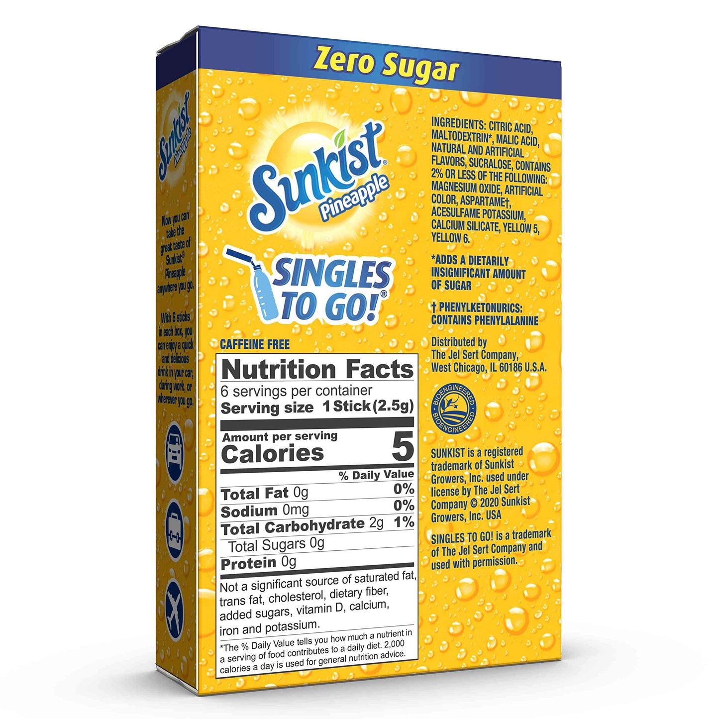 SINGLES TO GO! Sunkist Soda Pineapple Drink Mix, 0.53 OZ, 6 Count (Pack of 12)