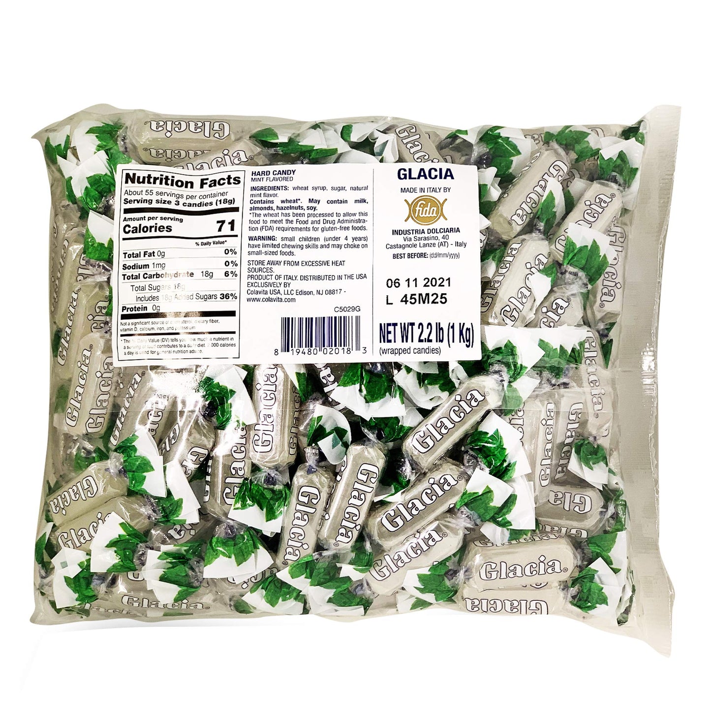 FIDA Wrapped Glacia Mint Hard Candy - 2.2 lbs Package - Sweet Treats for All Ages