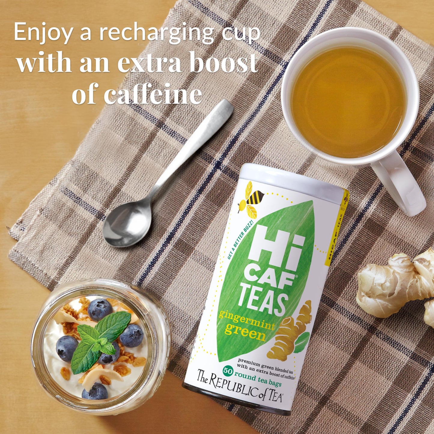 The Republic of Tea Hicaf Gingermint Green Tea - 50 Count Pack, Caffeine-Free Herbal Blend