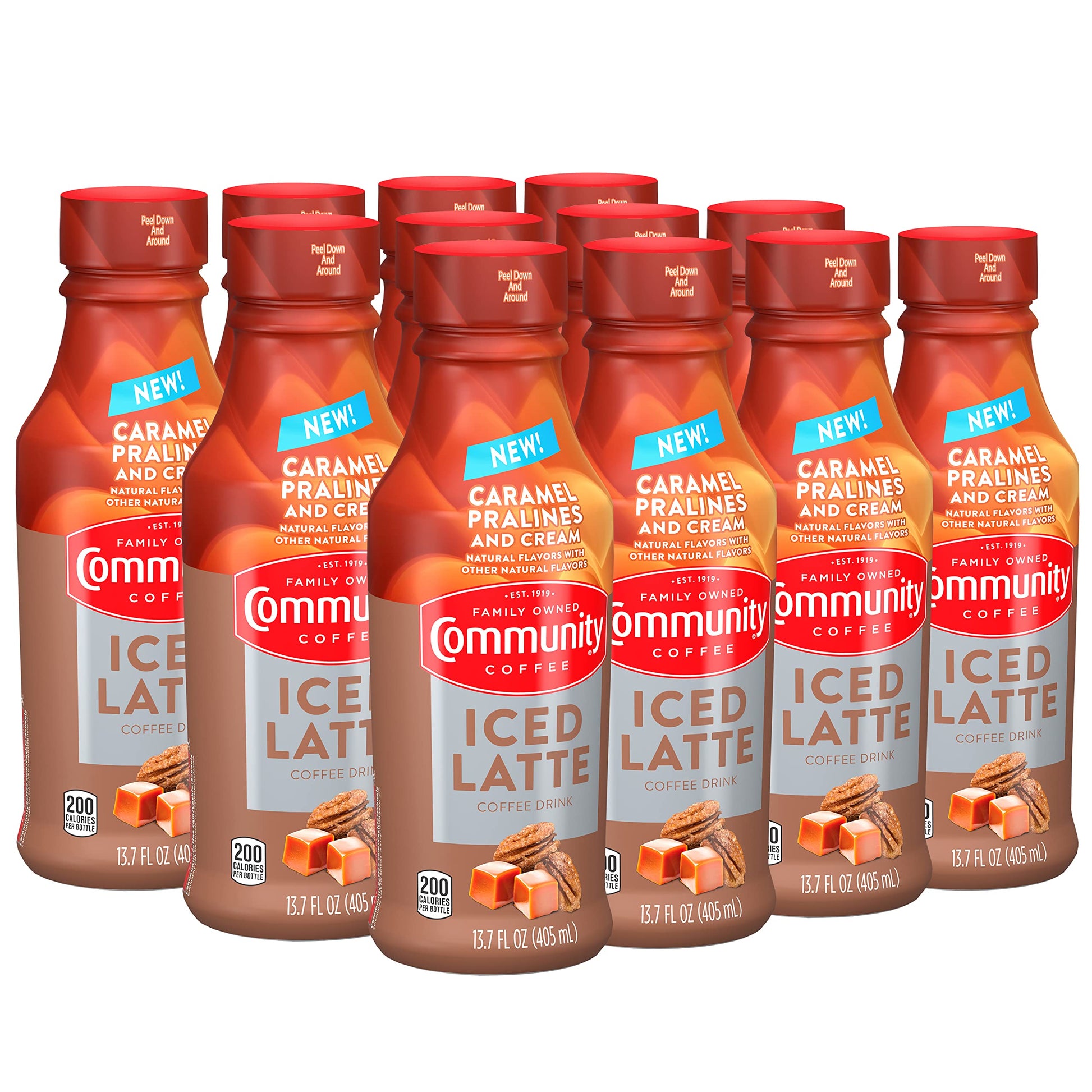 Community Coffee Iced Latte Coffee Drink, Caramel Pralines & Cream, Natural Flavors, 13.7 Fluid Ounce (Pack Of 12)