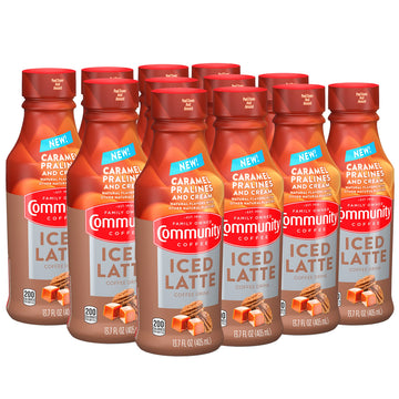 Community Coffee Iced Latte Coffee Drink, Caramel Pralines & Cream, Natural Flavors, 13.7 Fluid Ounce (Pack Of 12)