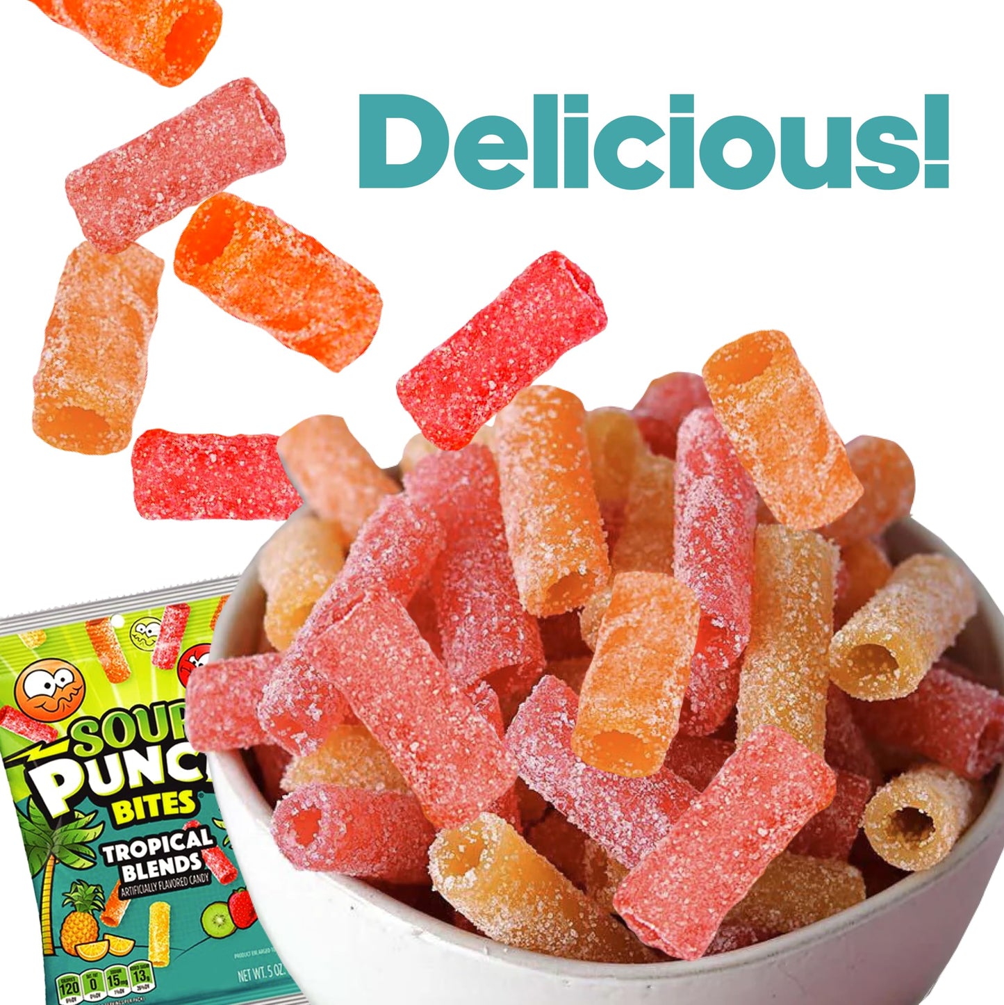 Sour Punch Tropical Candy, 5 Oz - Chewy, Mouthwatering Tropical-Flavored Sour Candy - Fat-Free, Low Sodium Treat For Kids & Adul