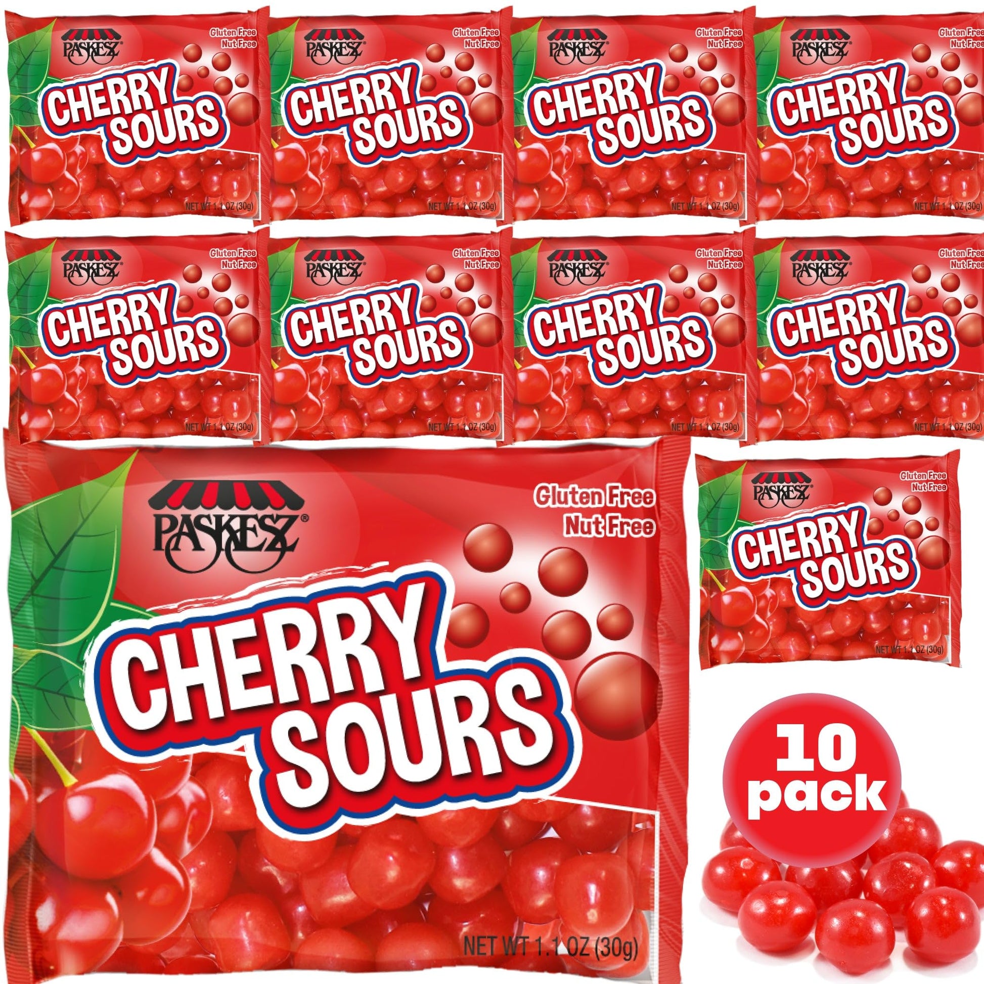 DOUzzle Easter Sweet Treats, Cherry Sours Red Candy Balls, Original Chewy Candies, Mini Packs (10 Count) Individually Wrapped, P