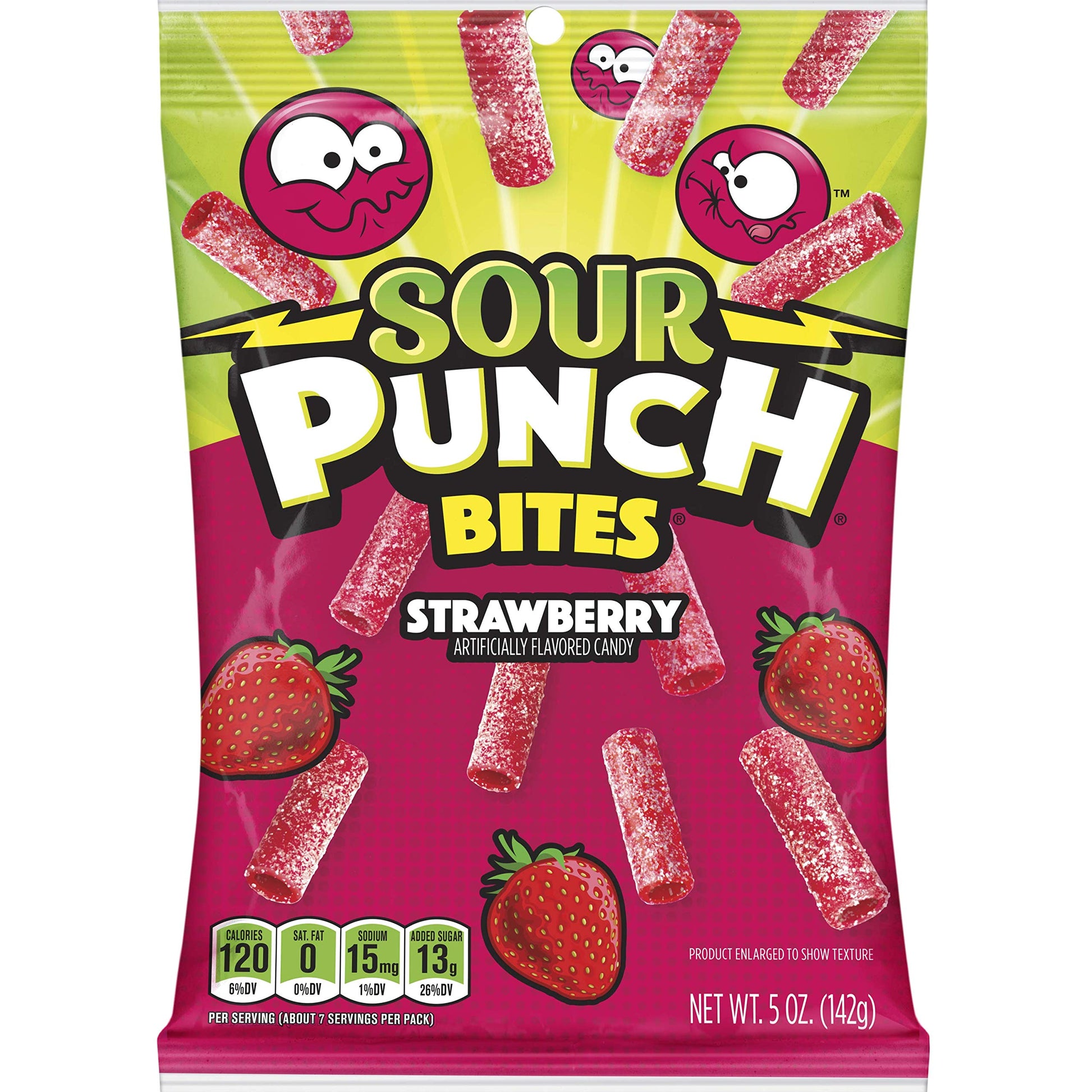 Sour Punch Bites, Sweet Strawberry Fruit Flavor,Soft & Chewy Candy, 5 Ounce Bag, Pack of 12