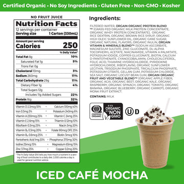 Orgain Organic Nutritional Protein Shake - 16g Grass Fed Whey Protein, 20 Vitamins & Minerals, 11 Fl Oz (Pack of 12), Iced Café Mocha