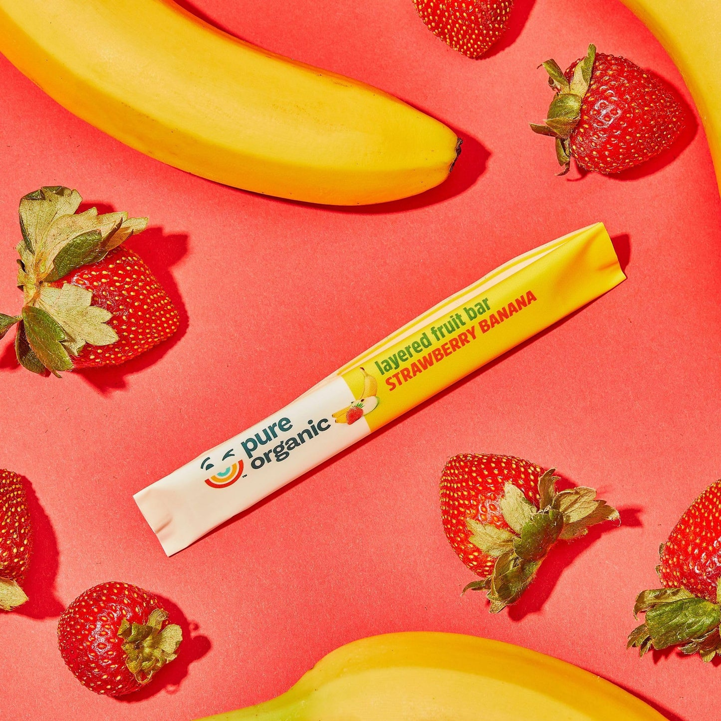 Pure Organic Layered Fruit Bars, Gluten Free, Vegan Fruit Snacks, Strawberry Banana (2 Boxes, 24 Bars)