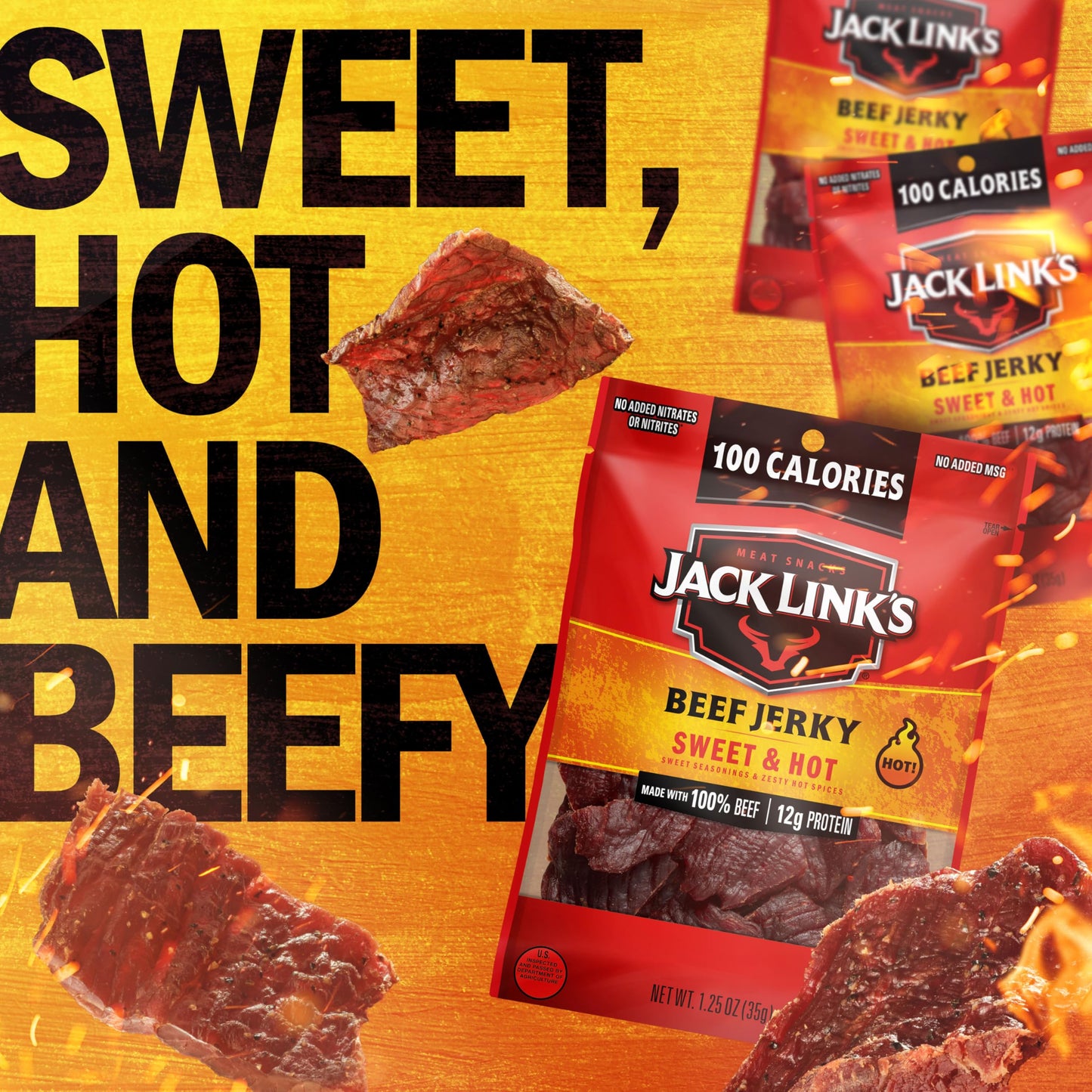 Jack Links Meat Snacks Beef Jerky, Sweet and Hot, 1.25 Ounce (Pack of 10)