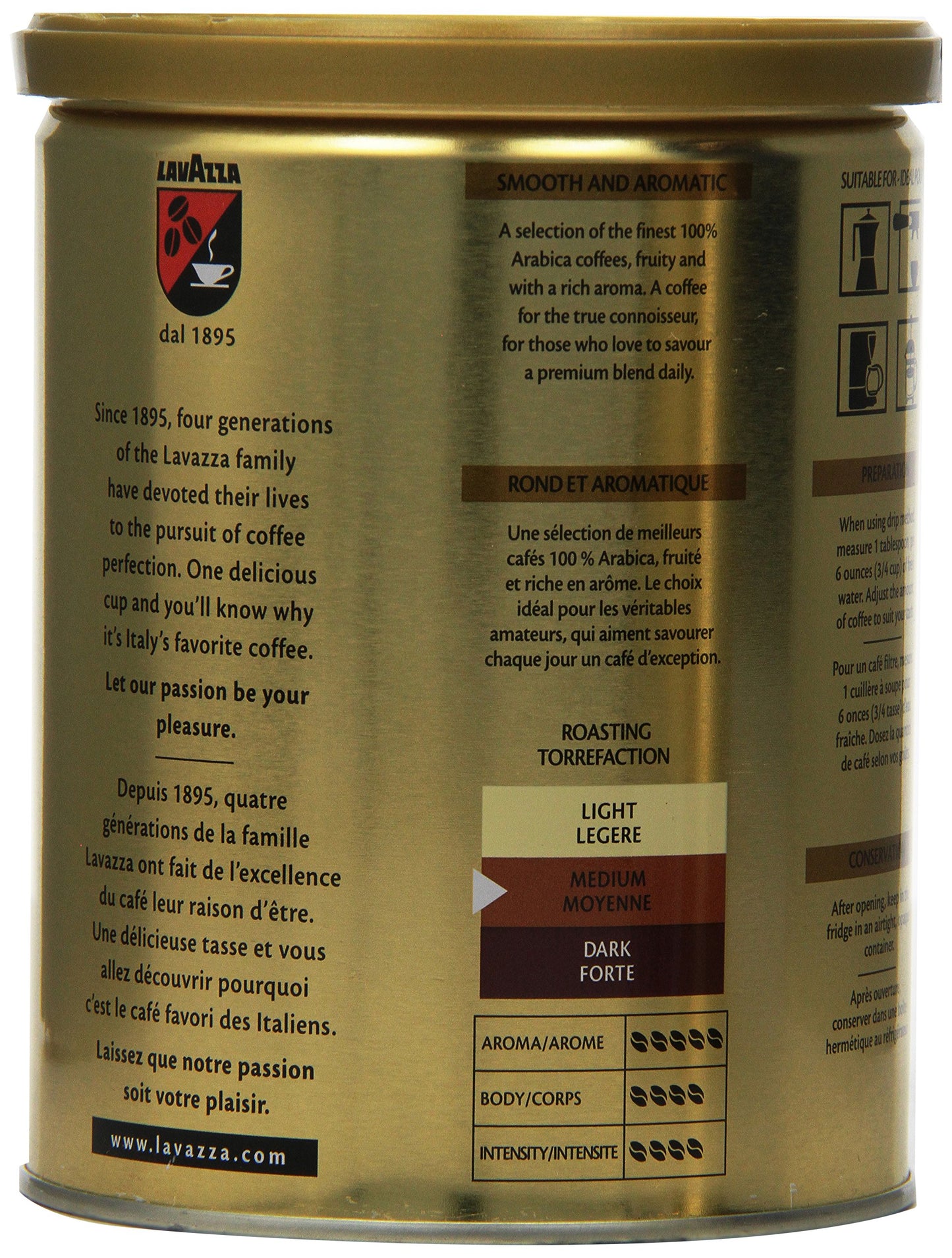 Lavazza Qualita Oro Ground Coffee, 8Oz Cans (Pack Of 2)