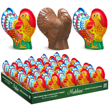 Madelaine Milk Chocolate Turkey Candy - 1 oz Foil-Wrapped Thanksgiving Chocolates - Fun Fall Holiday  & D?cor - 20 Pack Individually Wrapped Turkeys