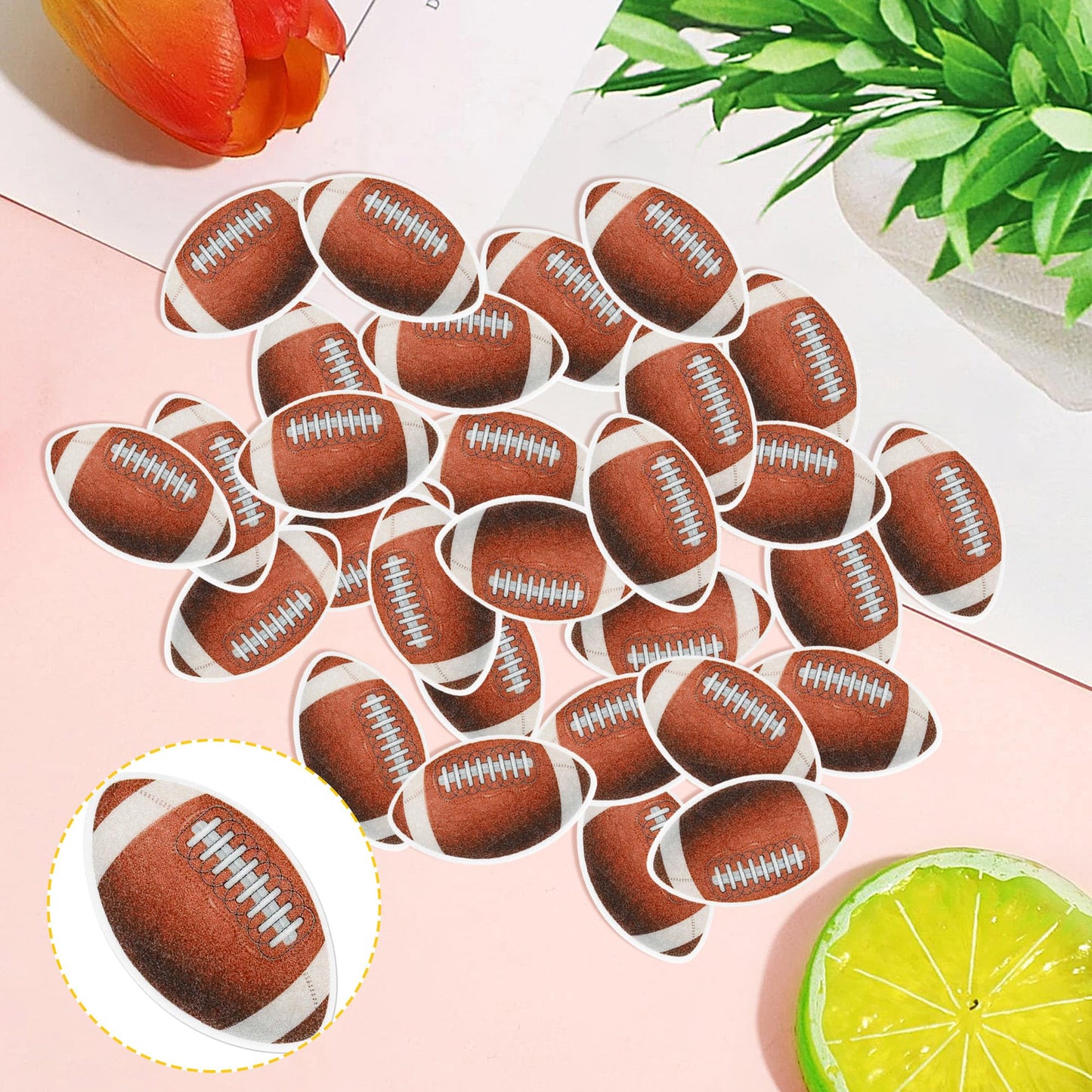 48 Pcs Edible Rugby Ball Cupcake Toppers Wafer Paper Football Cake Decorations Edible Rugby Ball Cake Picks Toppers For Sports R