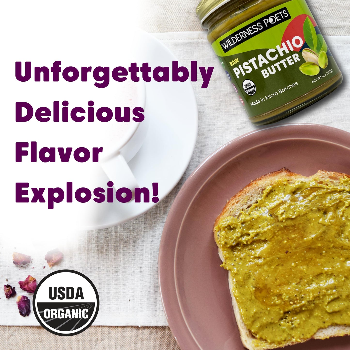 Wilderness Poets, Pistachio Butter - Organic, Raw, 100% Pistachio (7 Pound - 1 Gallon) - Perfect for Dubai Chocolate Bar Dessert