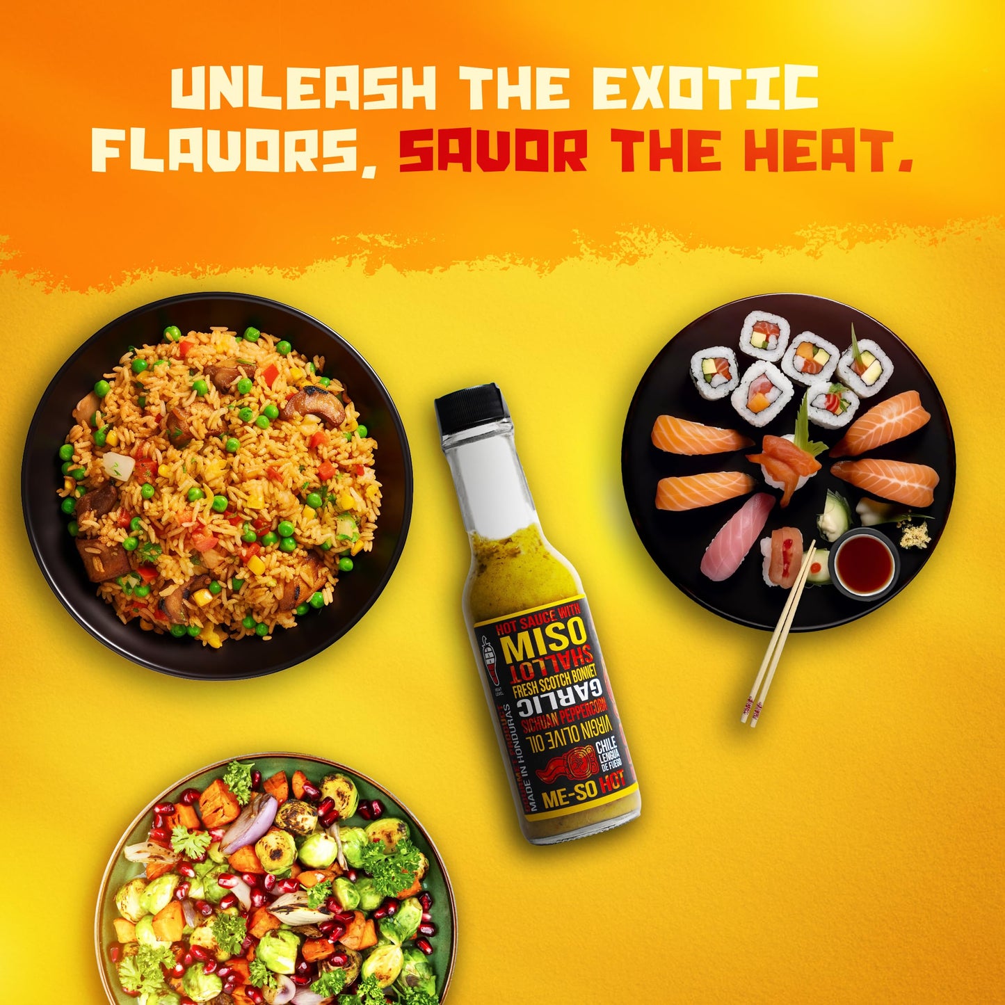 Chile Lengua de Fuego ME-SO HOT Exotics Hot Sauce, Scotch Bonnet & White Miso, Medium Heat, 5 oz, Pack of 1