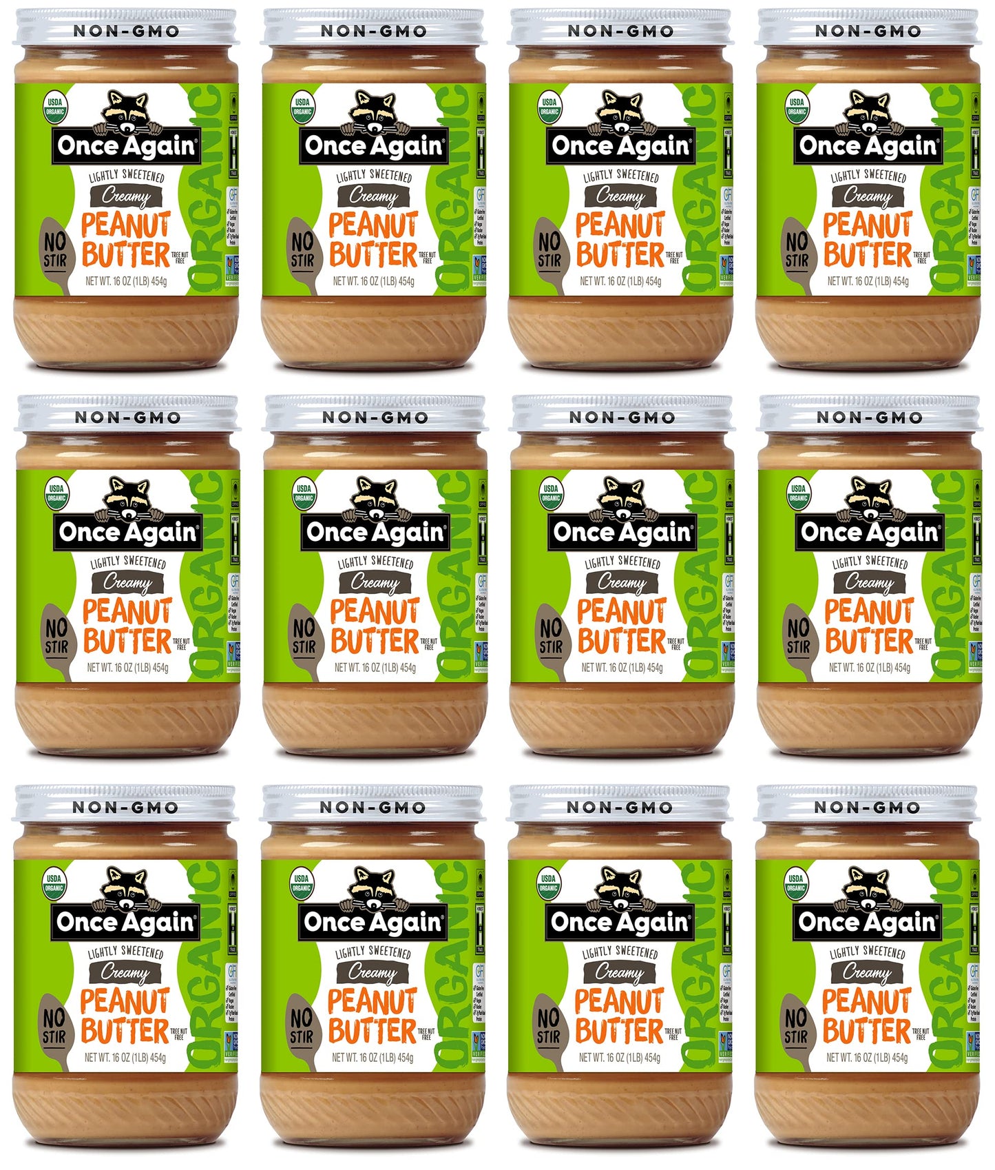 Once Again Organic Creamy Peanut Butter, 16oz - No Stir - Lightly Sweetened & Salted - USDA Organic, Gluten Free Certified, Vega