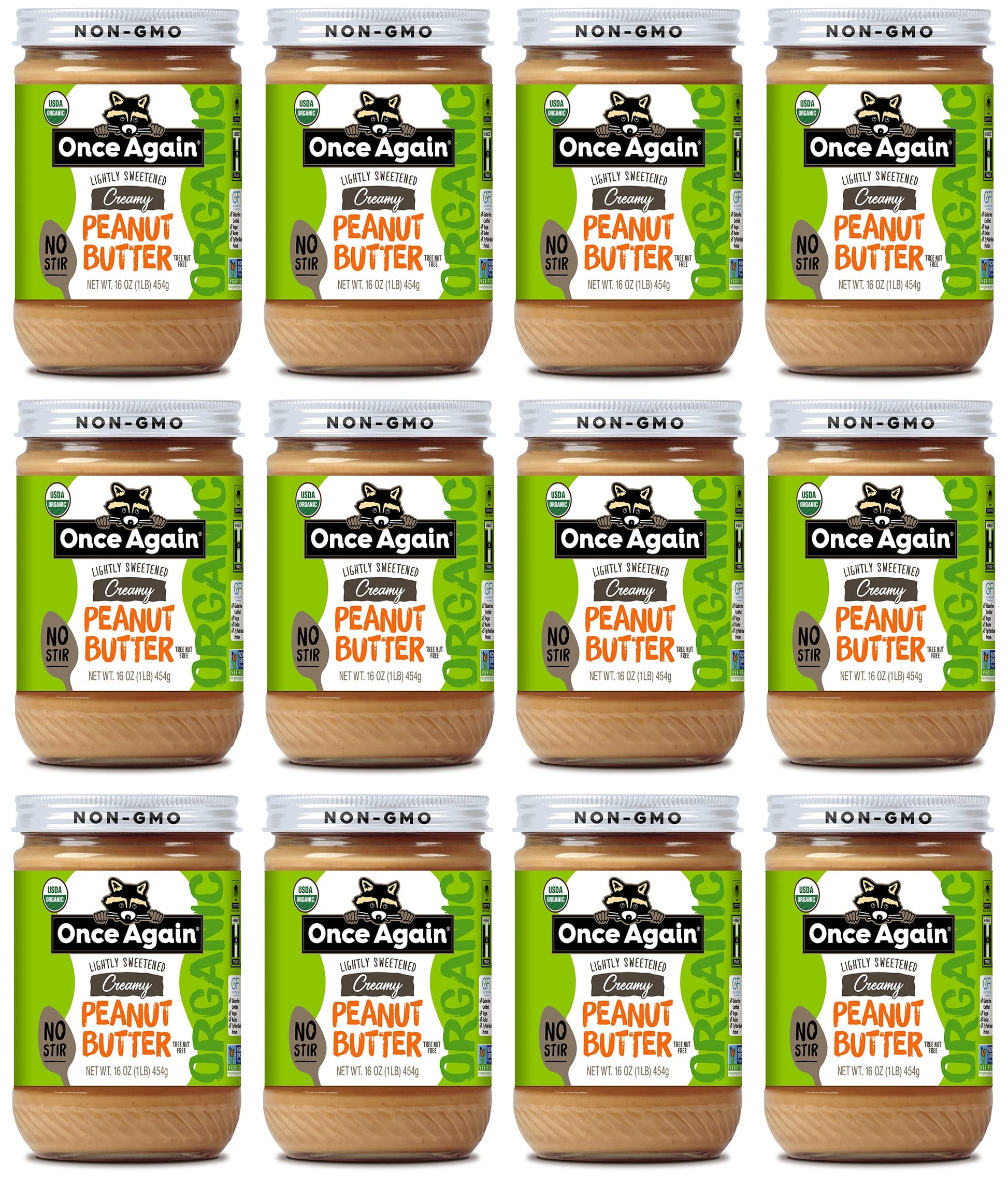 Once Again Organic Creamy Peanut Butter, 16oz - No Stir - Lightly Sweetened & Salted - USDA Organic, Gluten Free Certified, Vega