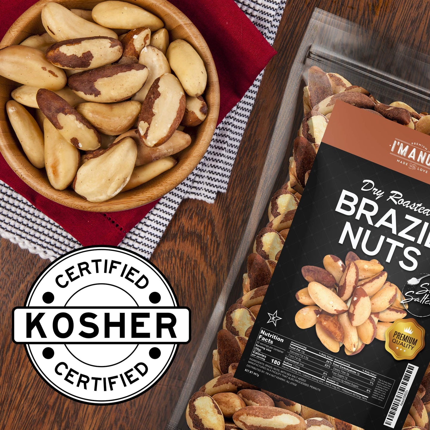 Dry Roasted Brazil Nuts Sea Salted 32Oz (2 Pounds) | No Oil | No Herbicides Or Pesticides | Batch Tested Gluten & Peanut Free |
