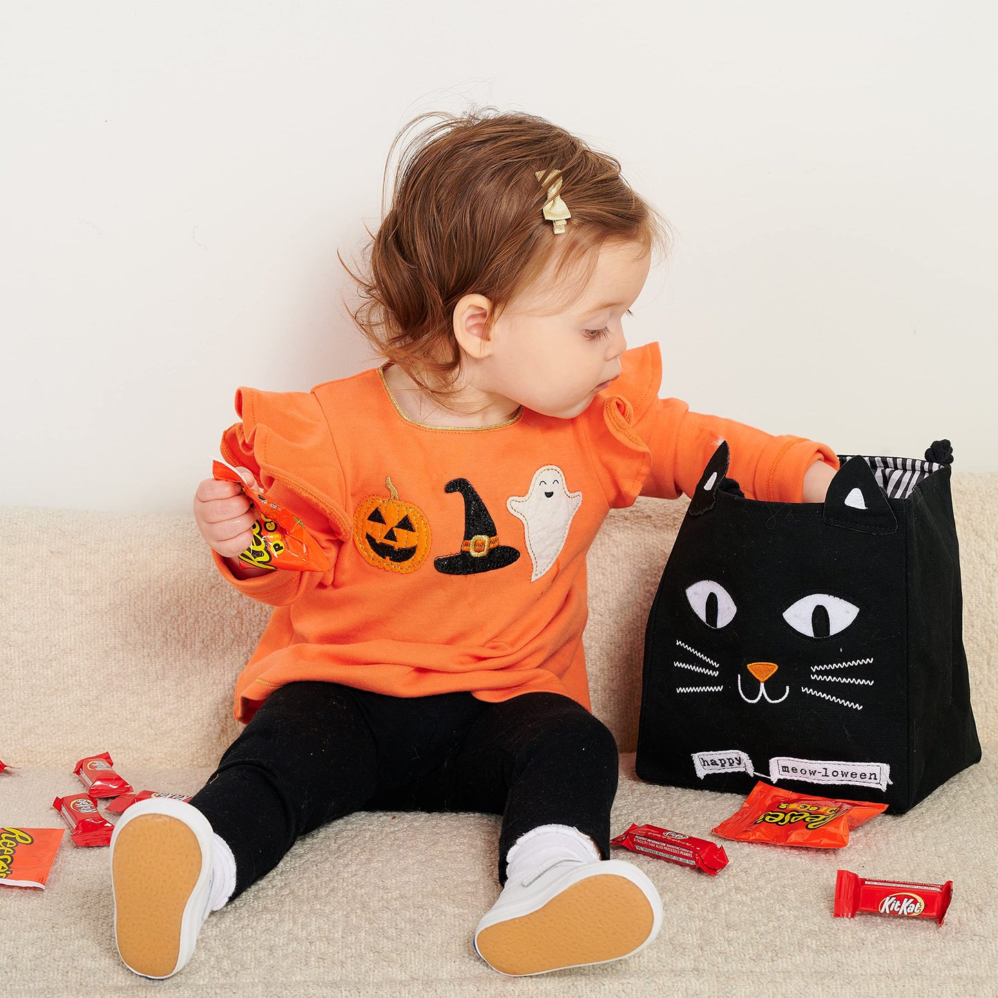 Mud Pie Childrens LED Light Up Treat-or-Treat Candy Bag, Cat, 1 Count, Model 10010085C