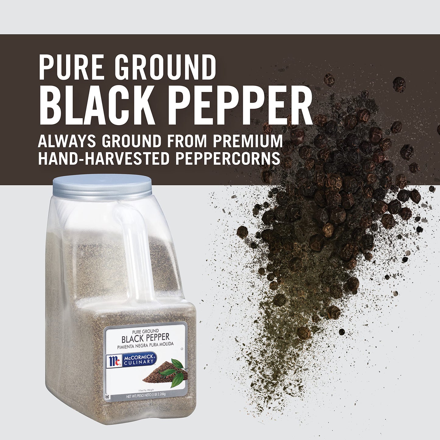 McCormick Culinary Pure Ground Black Pepper, 5 lb Container, Ideal for Chefs and Shaker Refills