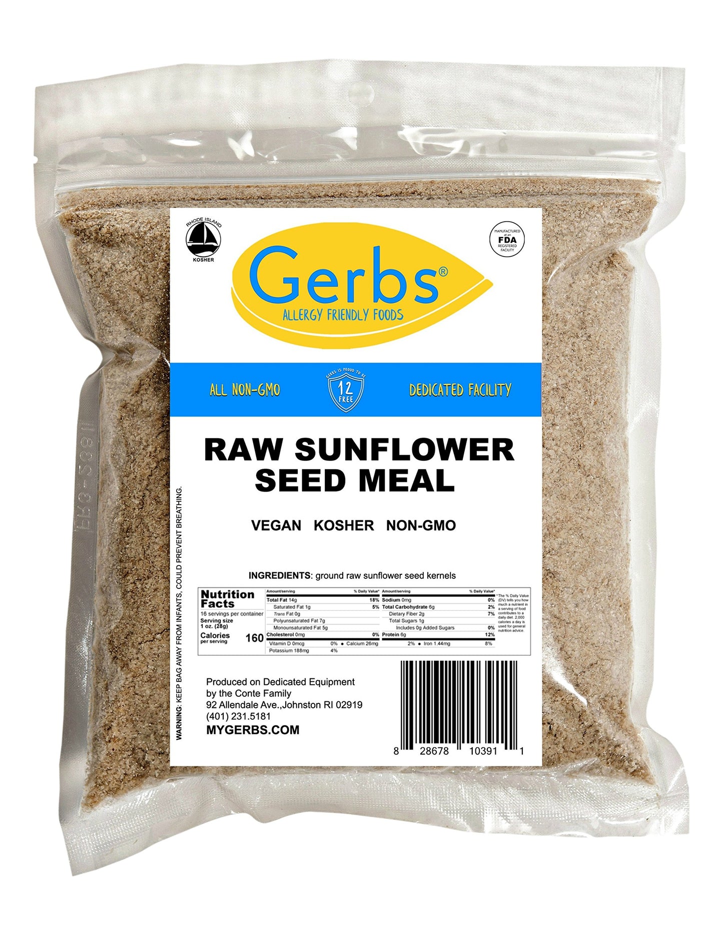 Ground Sunflower Seed Meal, 1 LB By Gerbs - Top 14 Food Allergy Free & NON GMO - Vegan & Keto Safe - Cold Milled Full Oil Seed P