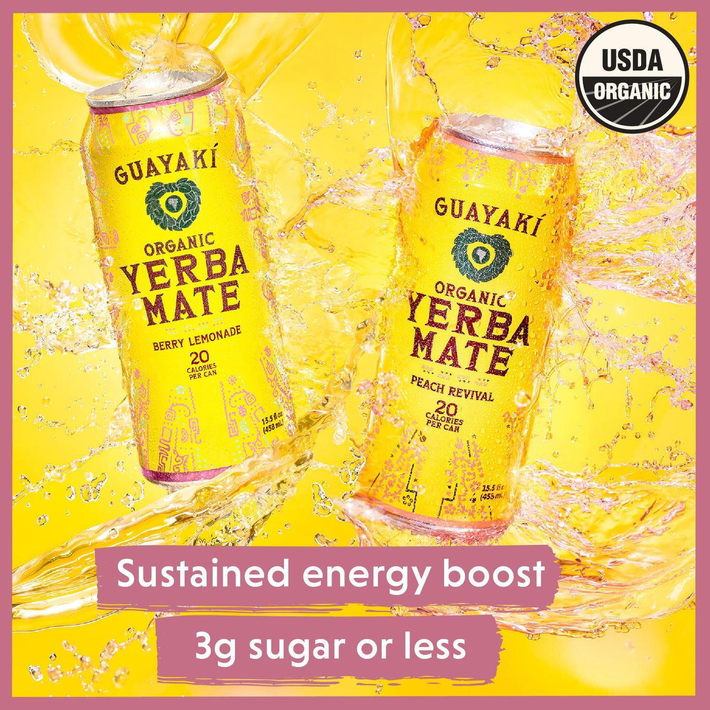 Guayaki Yerba Madre Organic Yerba Mate, Berry Lemonade, Low Sugar, 150mg Caffeine, 15.5 Oz (Pack of 12)