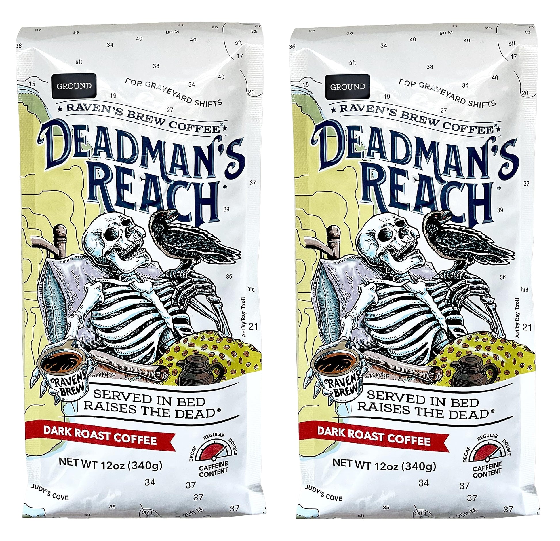 Ravens Brew Coffee Dark Roast High Caffeine Ground Coffee, Deadmans Reach, 2-Pack of 12oz