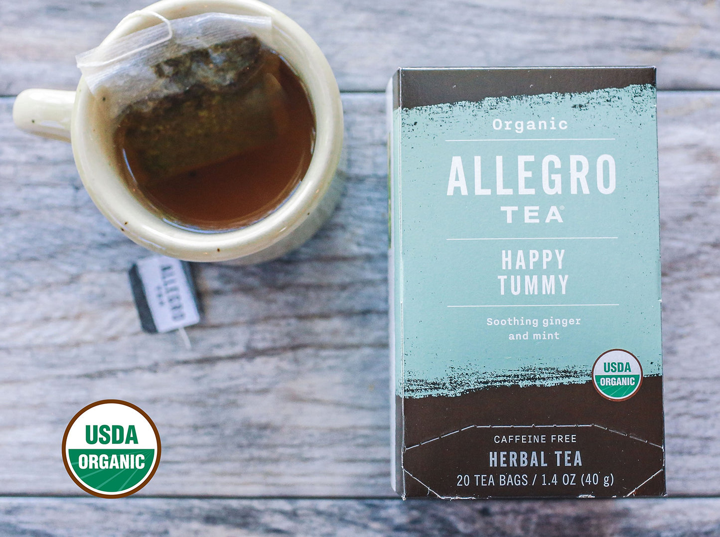 Allegro Tea Organic Happy Tummy Tea Bags, 20 Count, Herbal Blend, Caffeine-Free
