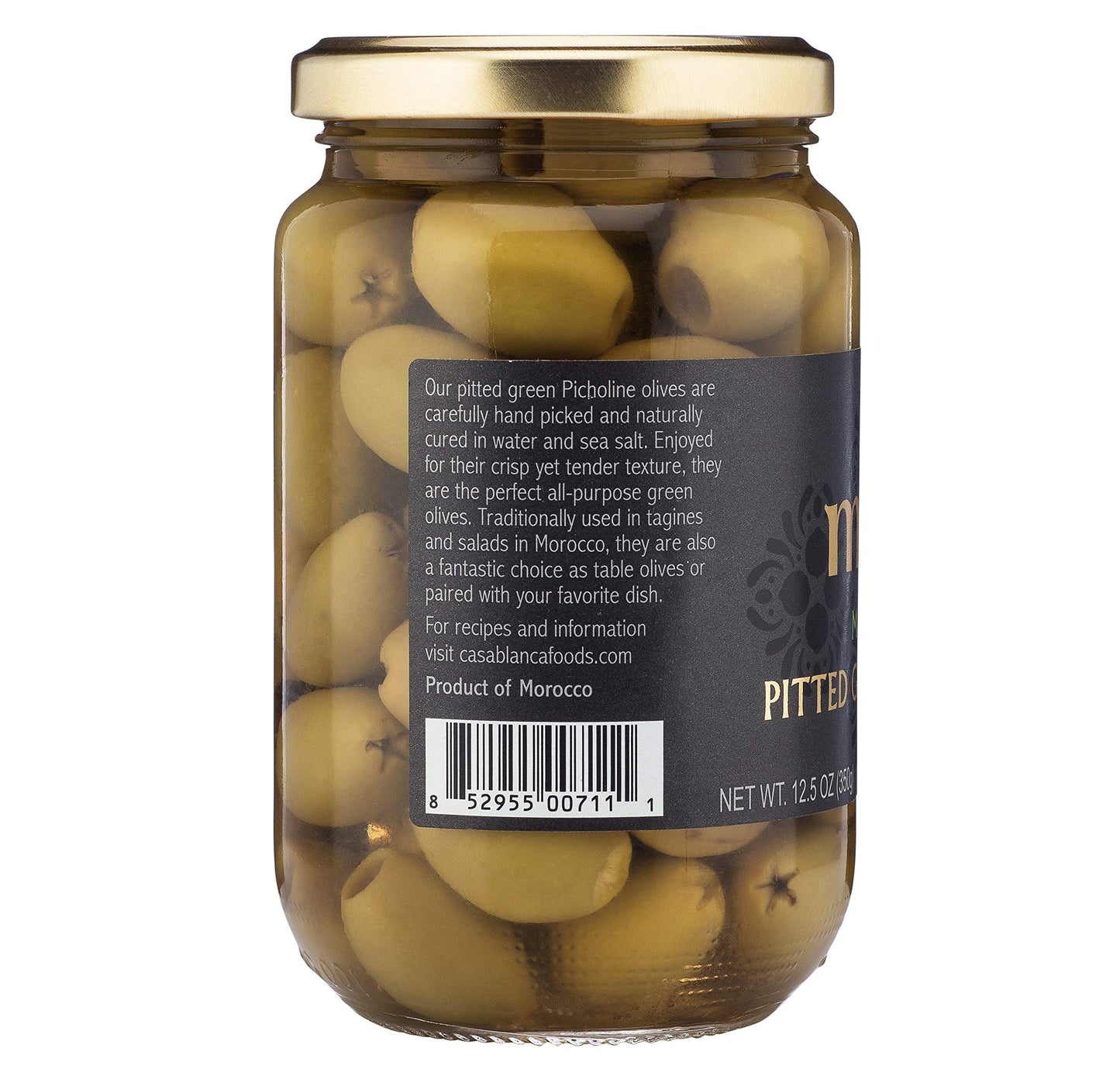 Mina Pitted green Olives Premium Handpicked and Naturally cured - gluten Free Low carb Vegan - great Keto Snacks to go 12.5 oz