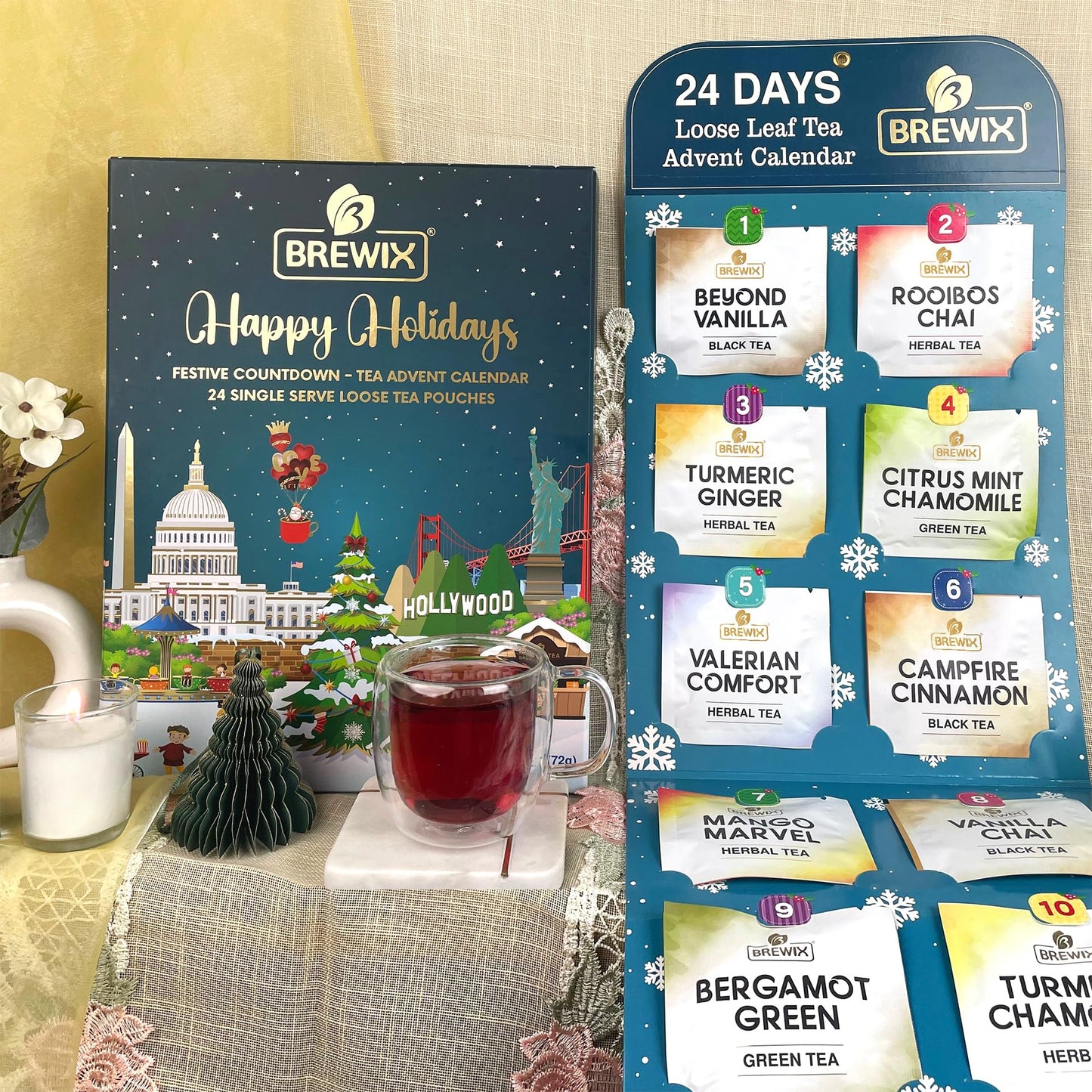 Brewix, Tea Advent Calendar 2024 | 24 Loose Leaf Teas - Luxury Gift Box | Selection Of 24 Delightful Black/Green Teas And Infusi