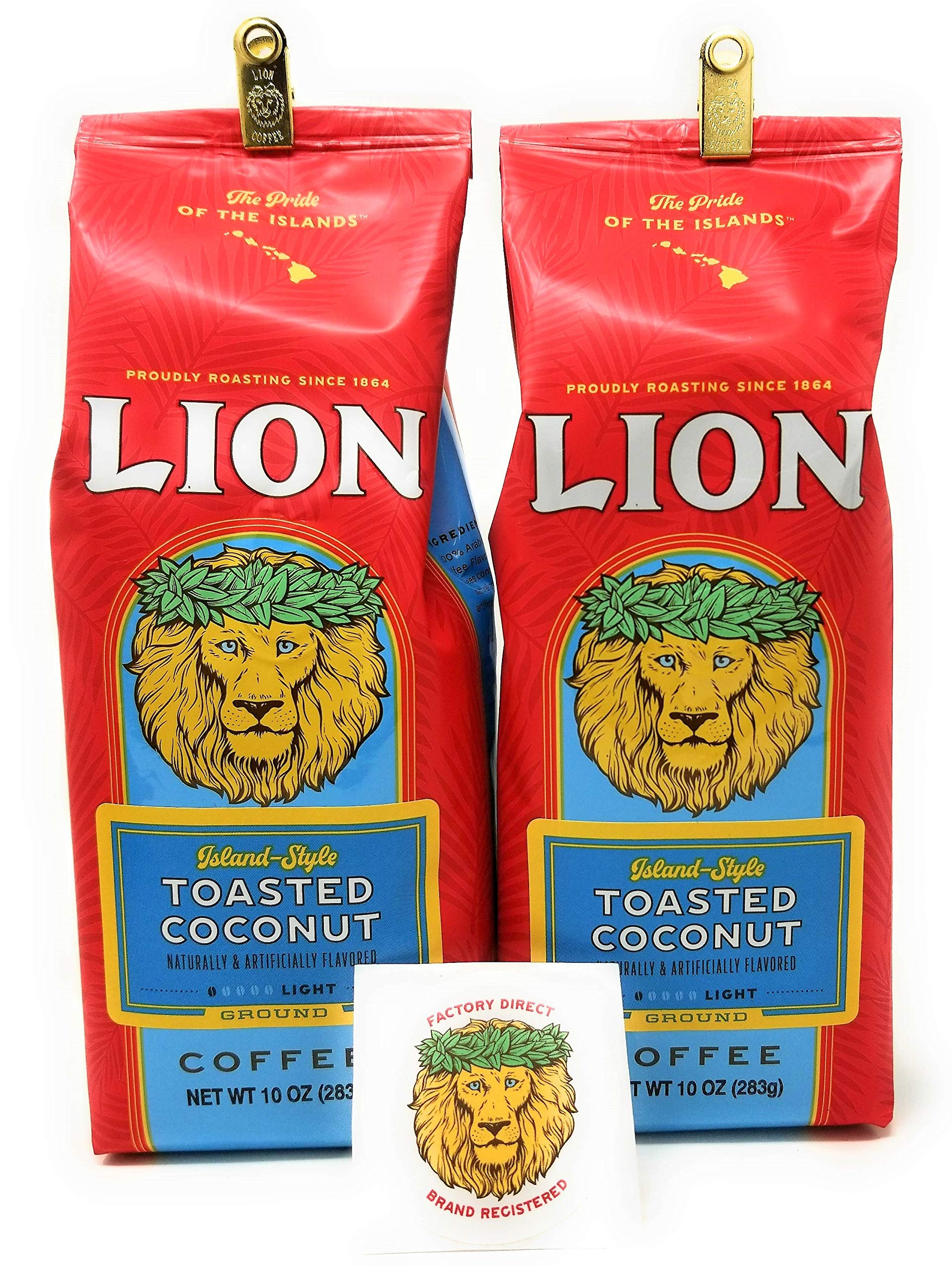Lion Coffee Toasted Coconut 10 Oz Grind (2 Pack)