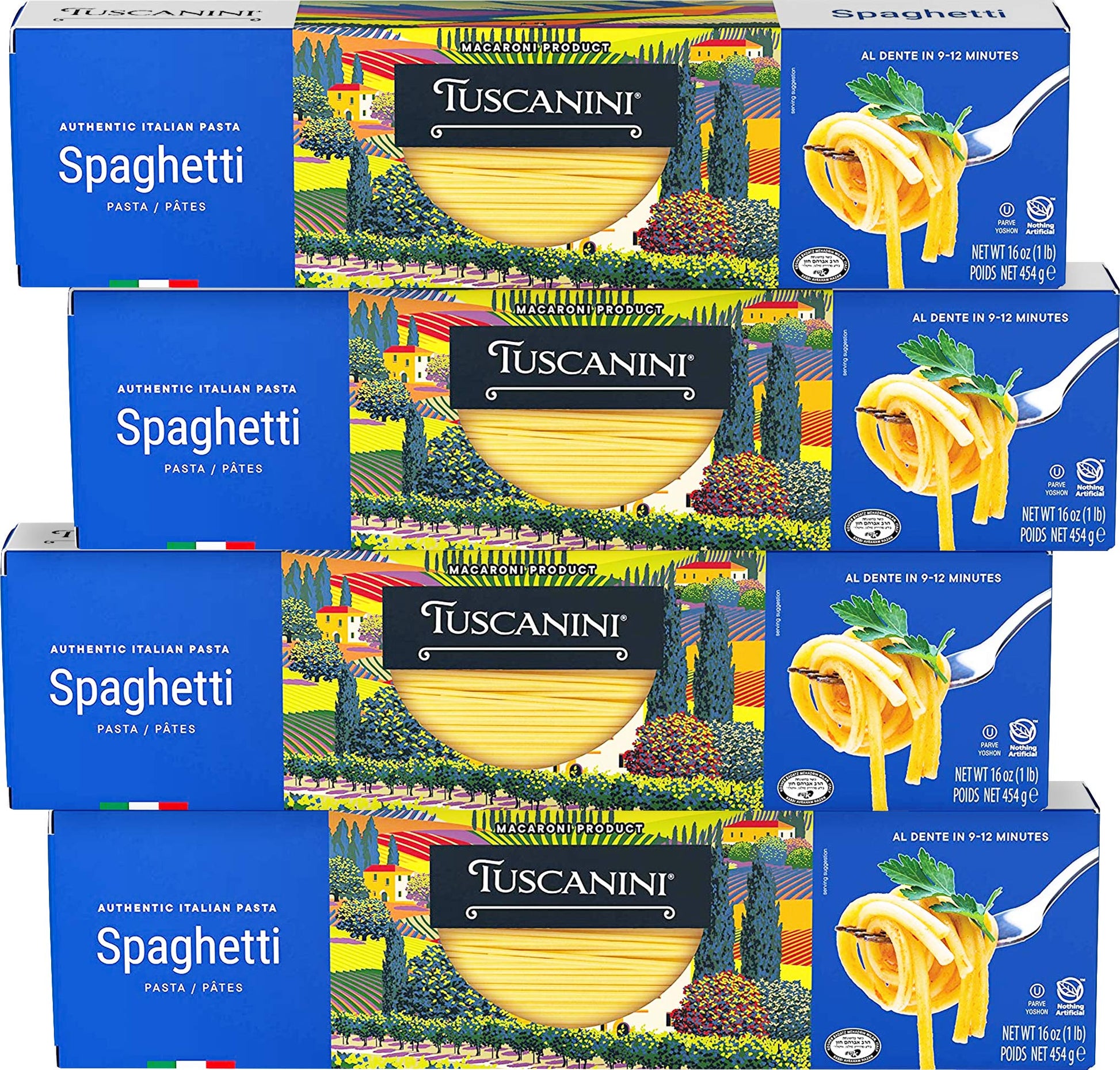 Tuscanini Authentic Italian Spaghetti Pasta Noodles, 16oz (4 Pack), Made with Premium Durum Wheat