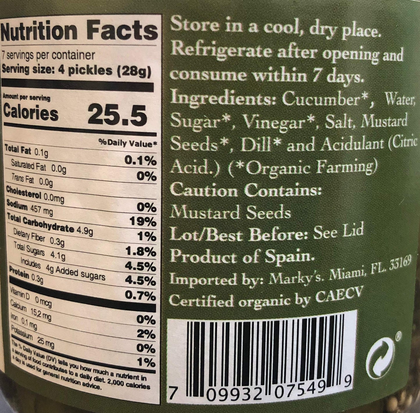 Organic Cornichons Pickles - 12.3 Oz / 348 G - Sweet & Sour Dill Gherkins With Mustard Seeds