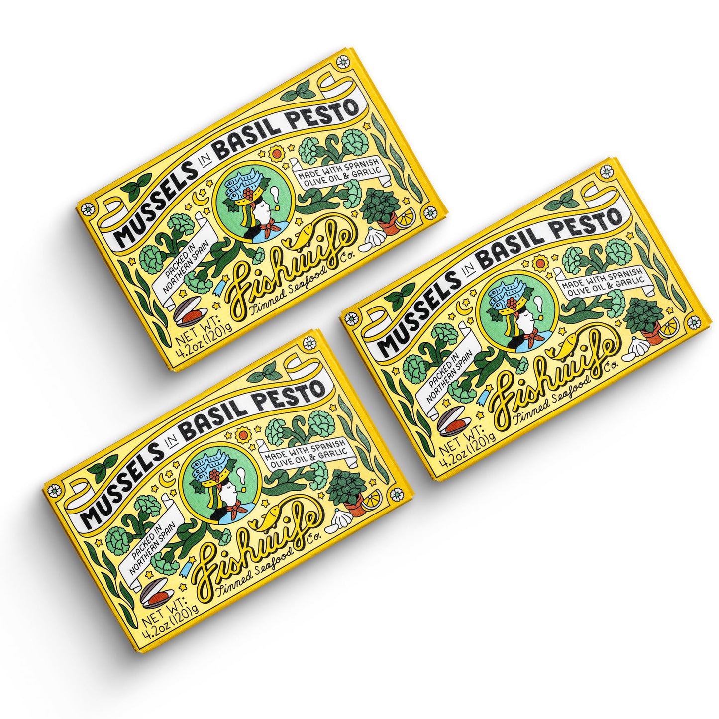 Fishwife Mussels In Basil Pesto 3-Pack (4.2 Ounce) | Hand-Packed in Sdiscomfort-reducing | ASC-Certified Sustainable Seafood  Gluten Free  High Protein  Omega-3s | Responsibly Raised in Chile