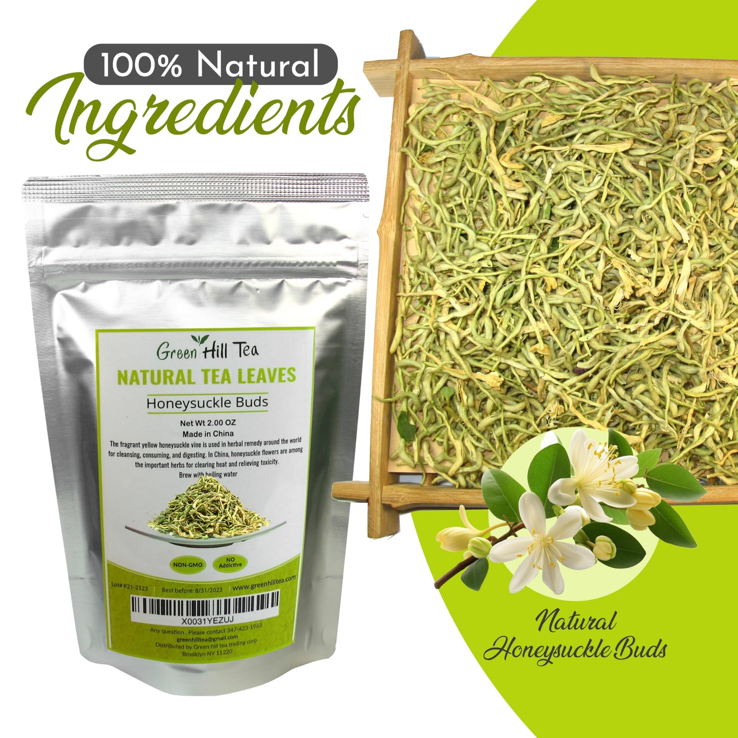 Greenhilltea traditional health herbs 2 OZ (56grams)  Honey suckle dried herbal tea honeysuckle buds  100% Natural  Caffeine free