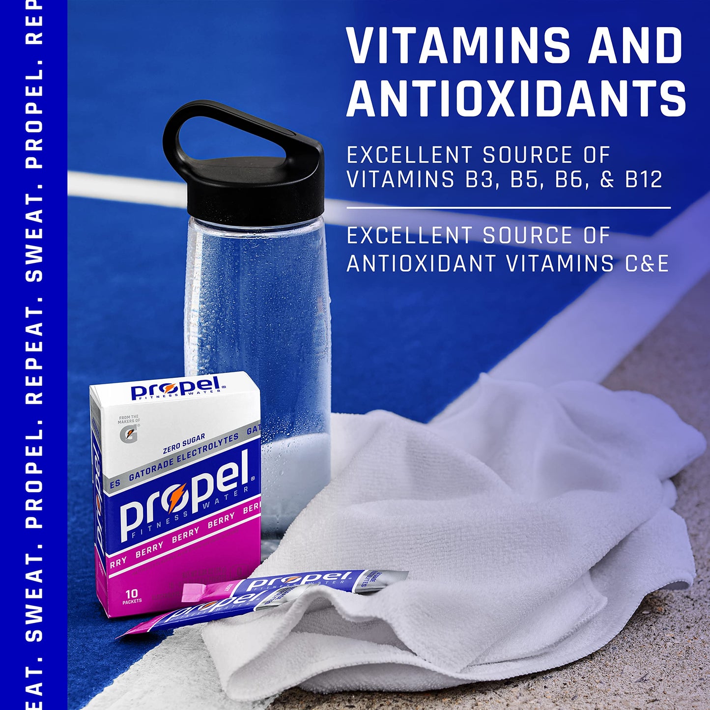 Propel Powder Packets, Black Cherry With Electrolytes, Vitamins And No Sugar (Packaging May Vary), 10 Count (Pack Of 12)