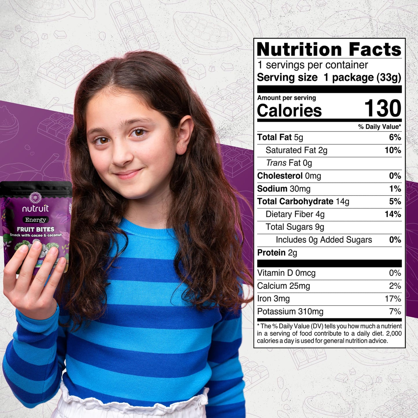 Nutruit Fruit Bites With Cacao & Coconut (Pack Of 20) Healthy Fruit Snack, No Added Sugar, Gourmet, Vegan, Gluten Free, Non Gmo,