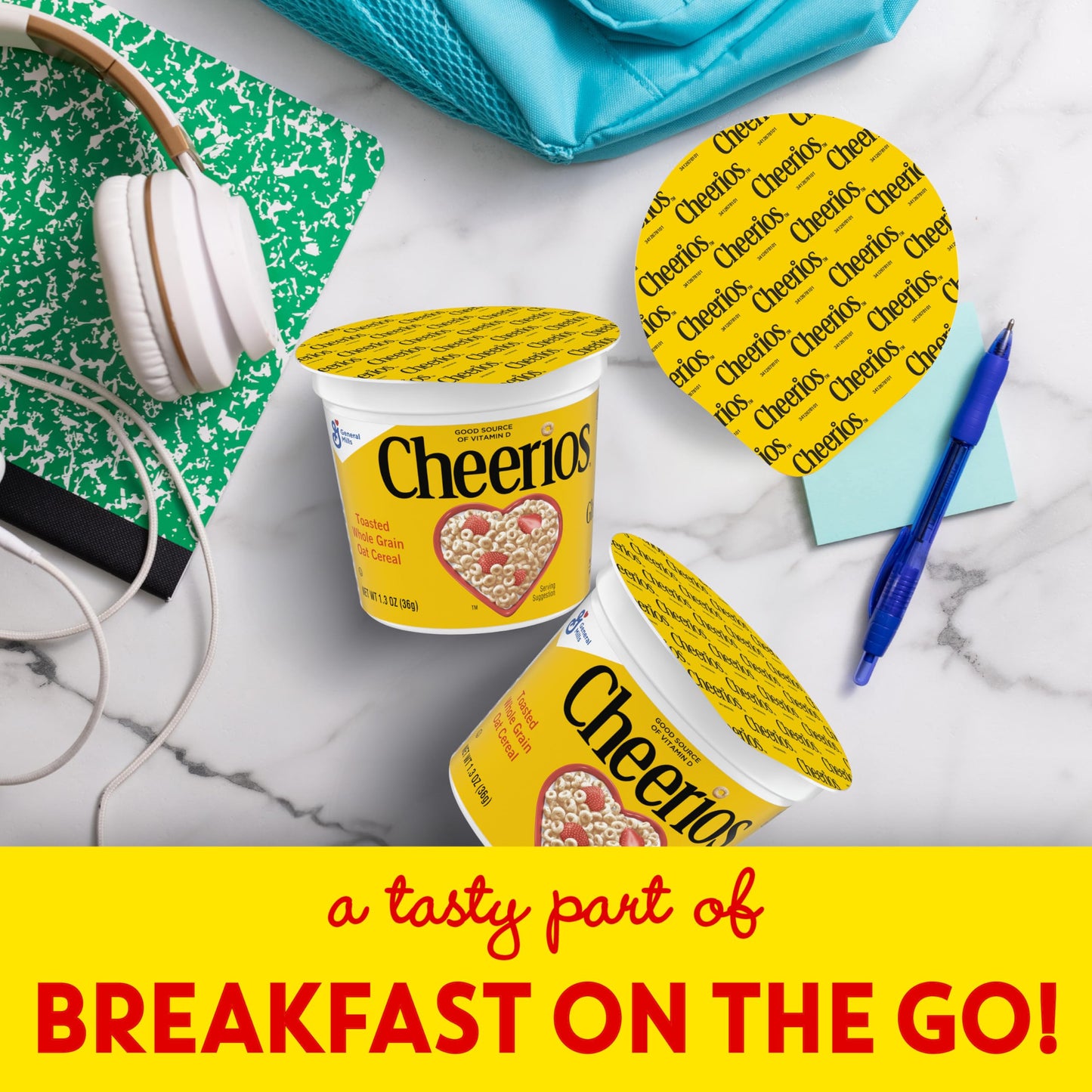 Original Cheerios Heart Healthy Cereal Cup, 1.3 OZ Single Serve Cereal Cup (Pack of 12)