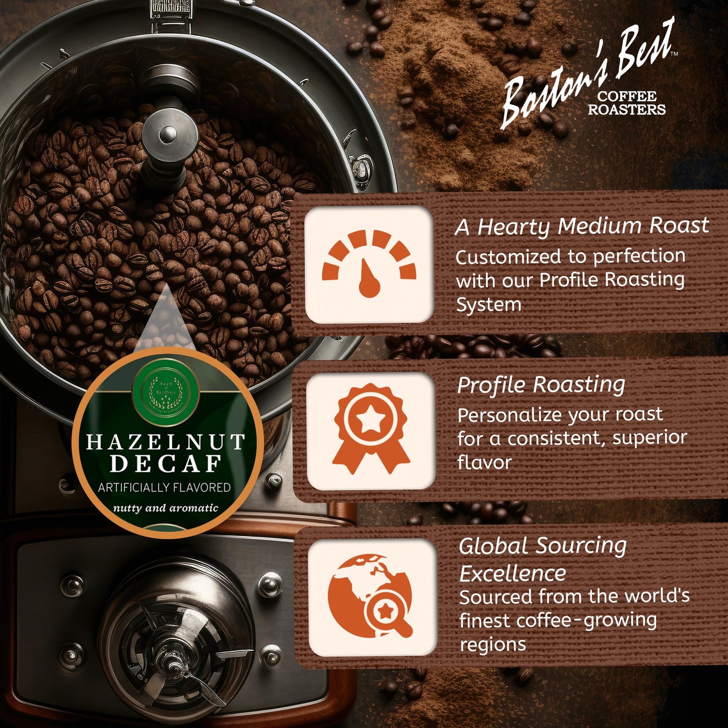 Bostons Best Coffee Hazelnut Decaf Medium Roast 11 oz Multi Colored Ground Coffee