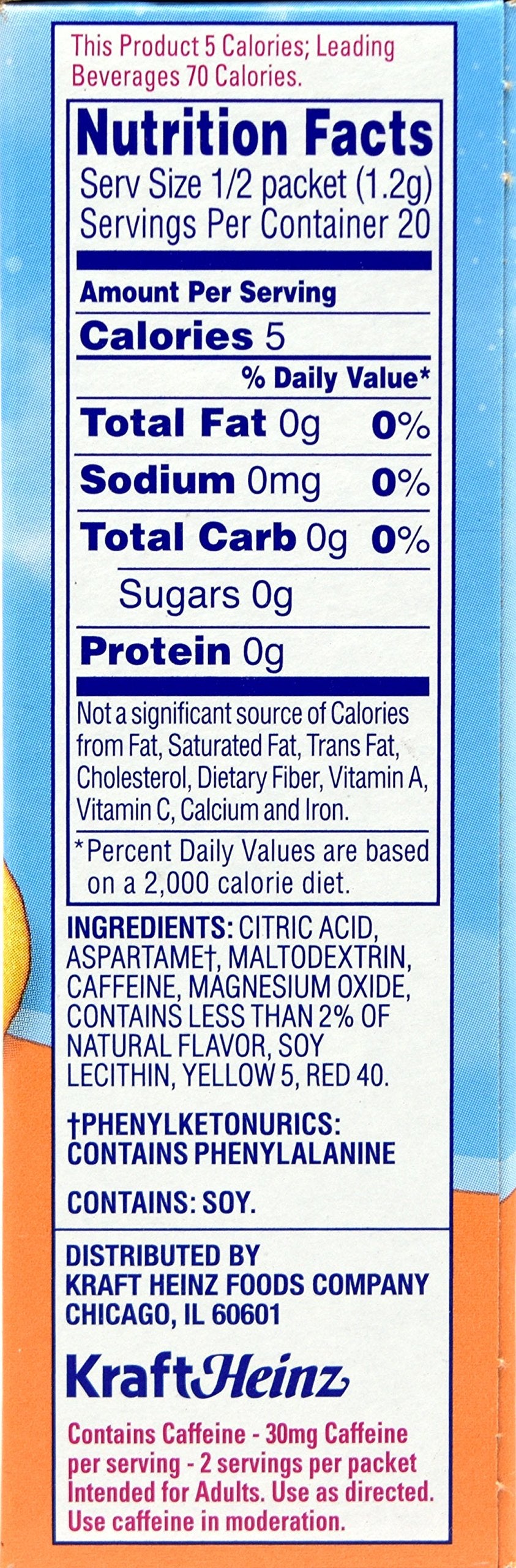 Crystal Light On The Go Peach Mango Drink Mix, 10 Count, Pack of 8, With Caffeine