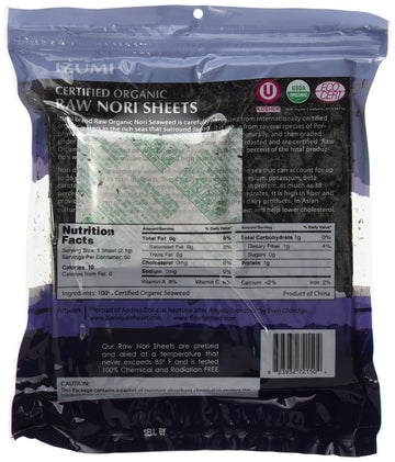 Raw Organic Nori 100 Sheets Pack - Certified Vegan, Raw, Kosher Sushi Wrap Papers - Premium Unheated, Un Cooked - Not Toasted -