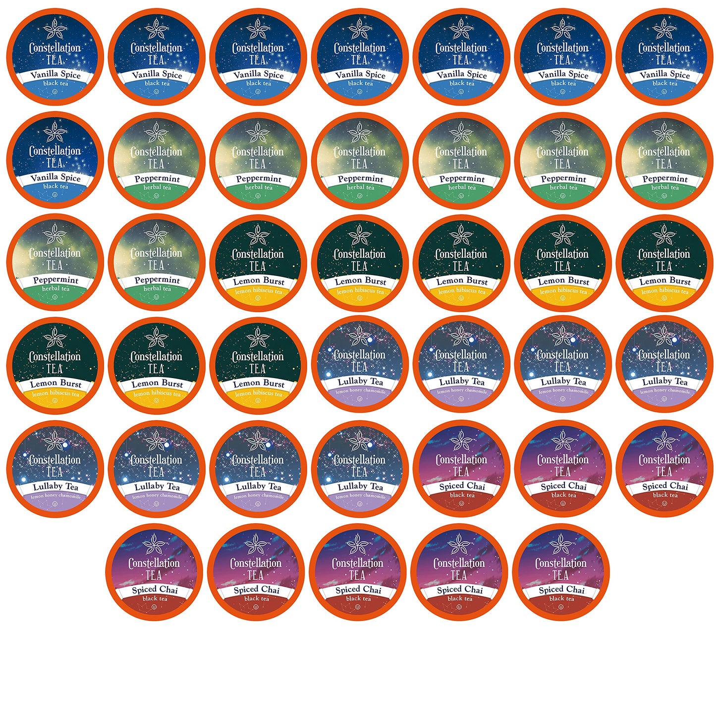 Constellation Tea Assorted Variety Pack Sampler Tea Pods, 40 Count, Compatible with K Cup Brewers