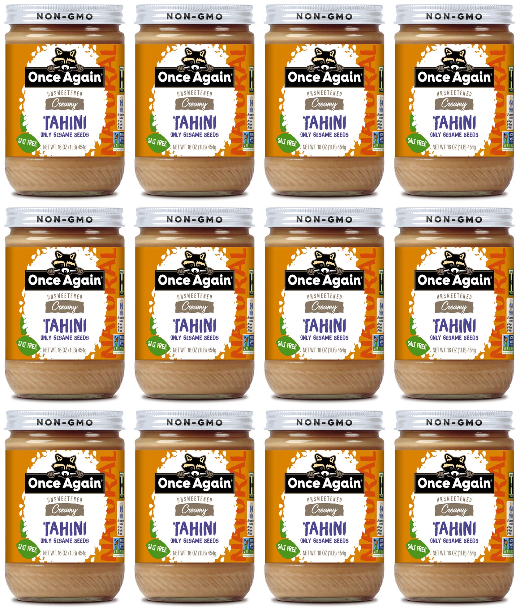 Once Again Natural Sesame Tahini, 16oz - Salt Free, Unsweetened - Gluten Free Certified, Vegan, Kosher, Paleo, Peanut Free - Gla
