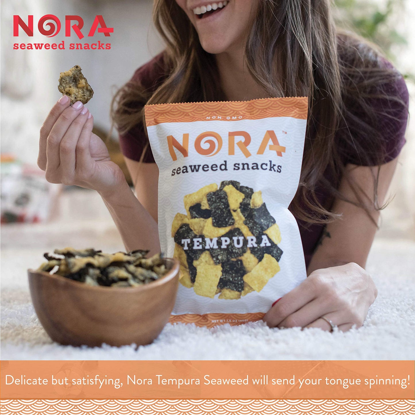 Original Tempura Seaweed Snacks by Nora, Thick Nori Sheets Snack Strips, Low-Carb Healthy Snacks for Adults, Asian Snacks, Vegan