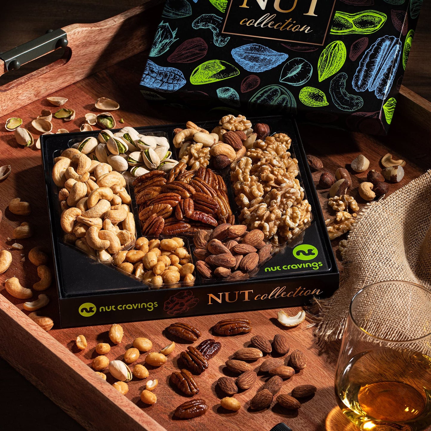 Nut Cravings Gourmet Collection - Rosh Hashana & Shana Tova Nut Collection Gift Basket In Elegant Box (7 Assortments) Arrangemen