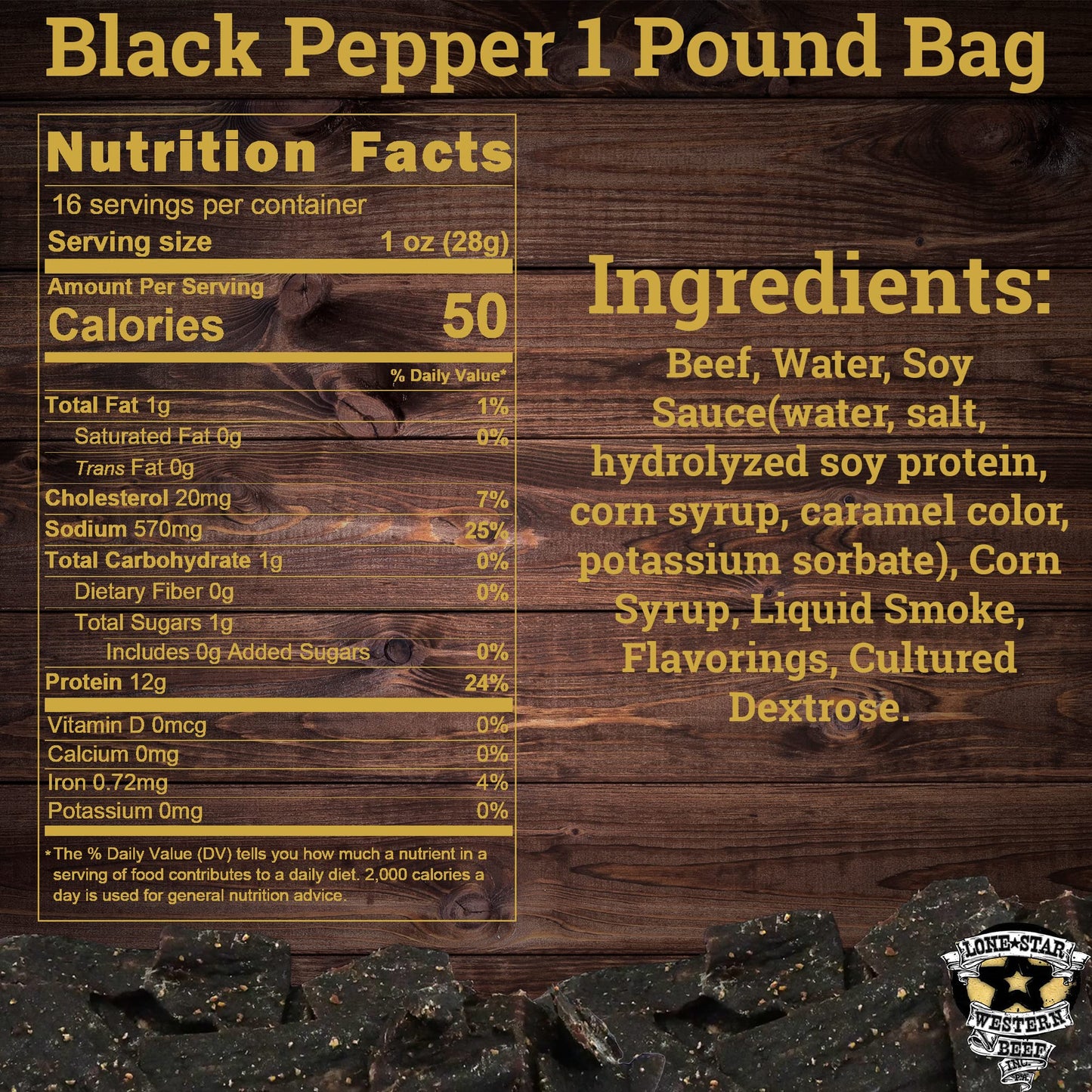 Lone Star Beef Jerky - Hickory Smoked - High Protein Snack - 1 Pound Resealable Bag