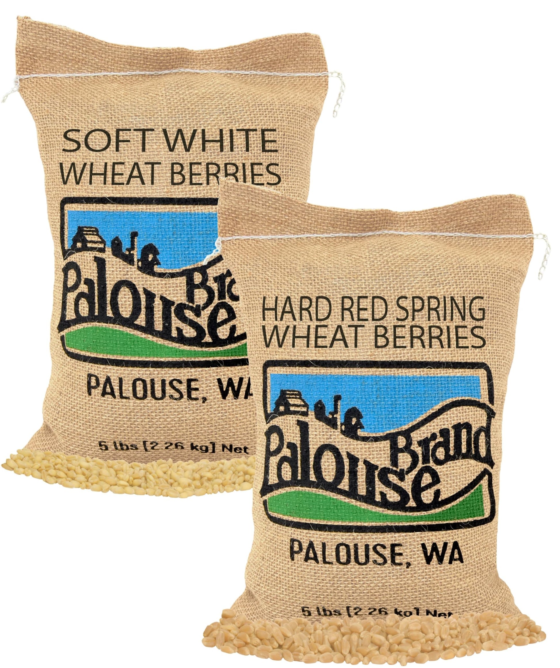 Wheat Berries | Hard Red Spring And Soft White Wheat Pack | 2-5 Lb Burlap Bags (10 Lbs Total) | Washington Family Farmed | Non-G