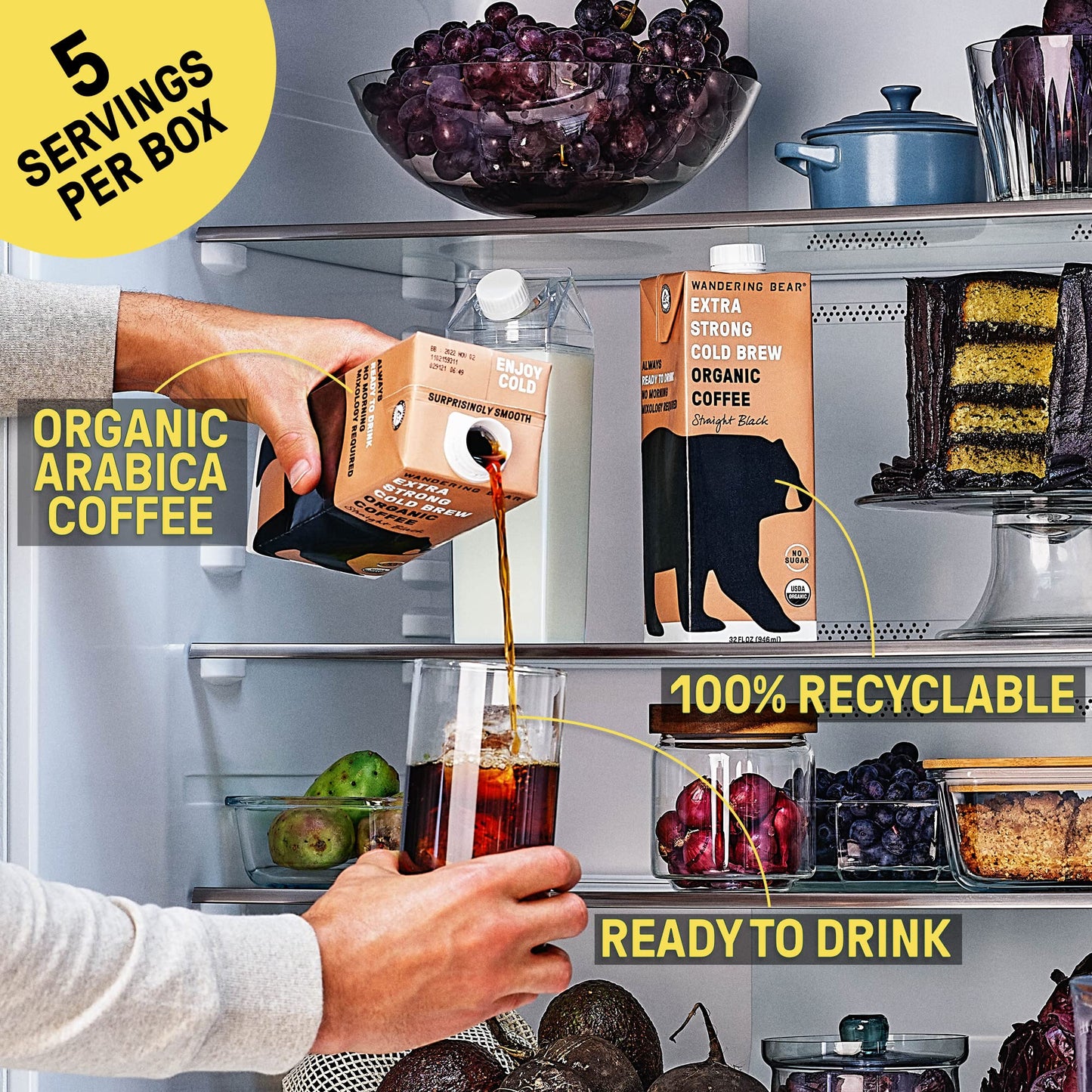 Wandering Bear Organic Caramel Cold Brew Coffee, 32 Fl Oz, 3 Pack - Extra Strong, Smooth, Unsweetened, Shelf-Stable, Ready To Dr