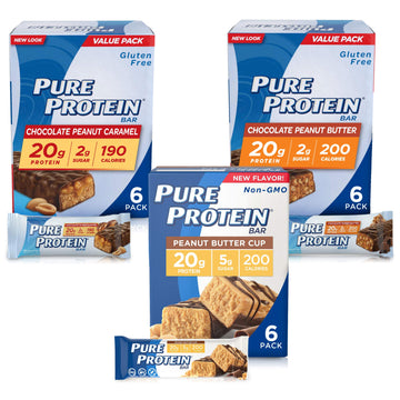 Pure Protein Bars, High Protein, Nutritious Snacks To Support Energy, Low Sugar, Gluten Free, Peanut Butter Lovers Variety Pack,