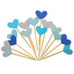 GUCUJI Cupcake Toppers Set, 30Pcs Funny Blue Heart DIY Glitter Picks for Birthday, Wedding, Baby Shower Decorations
