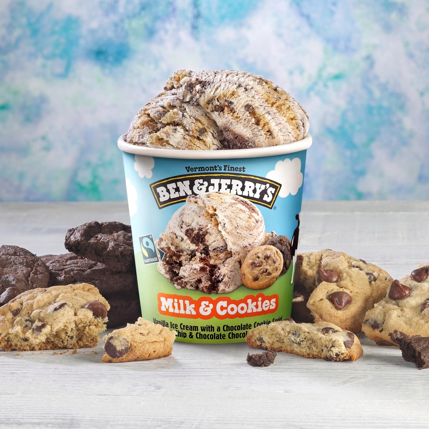 Ben & Jerrys Milk & Cookies Vanilla Ice Cream Pint Non-GMO 16 oz