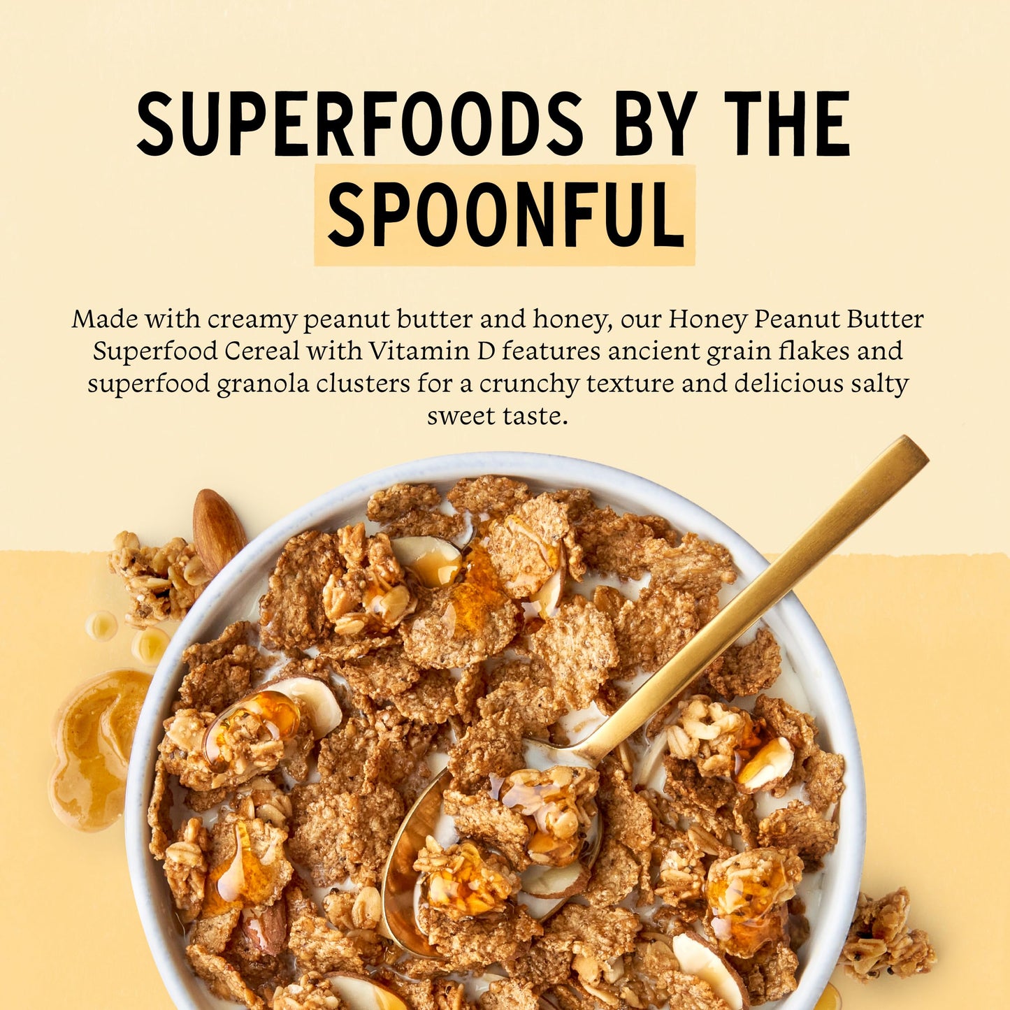 Purely Elizabeth, Honey Peanut Butter, Superfood Cereal With Vitamin D (1 Box, 11Oz), 6G Fiber