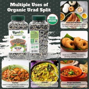 Rani Organic Urid/Urad Split Chilka (Split Matpe Beans With Skin) 32Oz (2Lbs) 908G Pet Jar ~ All Natural | Gluten Friendly | Non